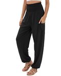 QIANXIZHAN Harem Pants Women Palazzo High Waist Lounge Trousers, Black, Large