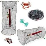 Set of 2 - Collapsible Mesh Crayfish Trap, Zipped Access and Bait Pocket, Great Crab Fish Trap Net for Catching Crabs, Lobster, Shrimp, Prawn and Crayfish – 30 cm