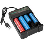 Universal Smart Battery Charger, 4 Bay Fast Charger for Rechargeable Batteries Li-ion 18650 18500 18350 17670 17500 16340 (Not Battery)