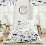 Sweet Jojo Designs 4-Piece Navy Blue and Green Modern Dinosaur Boys or Girls Kids Teen Twin Bedding Set Collection