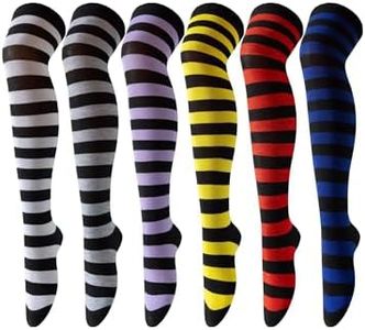 Candsliky 6 Pairs Women's Thigh High Socks - Over Knee Warm Stockings for Boots, Cosplay, Daily Wear | Non-Slip Elastic Leg Warmers (black and colour)
