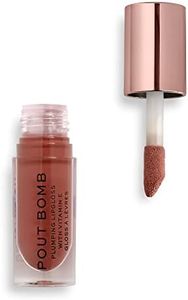 Revolution Beauty London Pout Bomb Plumping Gloss, High Shine, Rich Pigment, Soft Tingle Effect, Cookie Deep Nude