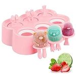 Housolution Cartoon Popsicle Molds, 6 Pieces BPA Free Popsicle Maker Reusable Ice Pop Molds with Sticks, Easy Release & Clean for Family DIY Homemade Popsicle - Pink