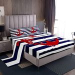 Nautical Anchor Sheet Sets King,Geometric Stripes Top Sheet Ocean Adventure Theme Bed Sheet Navy Blue and Red Bedding Set 4pcs for Kids Girls Teens Boys Fitted Sheet+Flat Sheet+2 Pillowcases