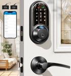 Veise Smart Locks for Front Door, 2 Lever Handles, Fingerprint Keyless Entry, App Control Biometric Door Lock Set, Electronic Digital Touchscreen Keypad Deadbolt, Easy Install, Auto Lock, Matte Black