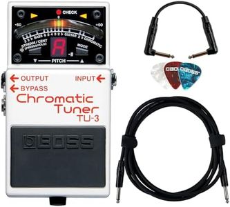 Boss TU-3 Chromatic Tuner Pedal - Bundle with 10ft Instrument Cable, 6in Patch Cable, and Picks