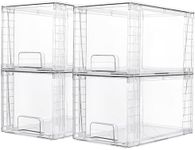 Vtopmart 4 Pack Large Stackable Storage Drawers,Clear Acrylic Drawer Organizers with Handles, Easily Assemble for Bathroom,Kitchen Undersink,Cabinet,Closet,Makeup,Pantry organization and Storage