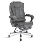 Executive Office Chair w/ Footrest & Lumbar Support Ergonomic Recliner Computer Desk Adjustable Back Rest Heavy Duty 360° Swivel GreyHome w/ Tilt Function,Grey,63 x 53 x (105-115) Cm