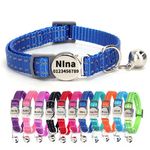 SEOUGEE Cat Collar Quick Release with Personalised Name Tag, Reflective Kitten Collars with Bells & Safety Release, 19-30 CM Adjustable, Dark Blue