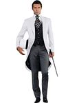 YZHEN Men's 3 Piece Tailcoat Tuxedo One Button Wedding Prom Suit White