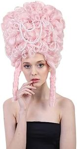 HPO Adult Women's Baroque French Revolution Queen Mary Wig, Pink Color, Flame-retardant Synthetic Fiber