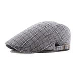 YAMEIZE Vintage Flat Cap Grid for - Men Women Duckbill British Style Newsboy Cotton Beret Hat Men Retro Winter Driving Outdoor Light Grey