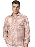 CHKOKKO Men Winter Shacket Stylish Flannel Plaid Jacket Shirt Pink White S