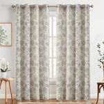 Floral Scroll Printed Linen Curtains, Grommet Top - Ikat Flax Textured Medallion Design Jacobean Curtains Retro Living Room Window Curtains (Grey, 90 inch Long, Set of Two)