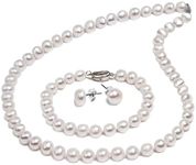 Freshwater Cultured AAAA Quality Genuine Real Pearl Strand Necklace for Women Fine Jewelry Valentine's Day Gifts for Her, 18Inch 7.5-8.5mm, Sterling Silver, Pearl