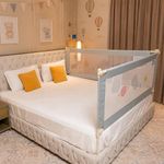 Kids Station 2 Side with Pocket Bed Rail Guard (6ft x 5ft / 180cm x 150cm), Bed Railing for Baby Safety, Kids Toddler Bed Protector Side Walls, Adjustable Height, Portable & Foldable (Grey)