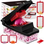 Geedel Vegetable Chopper, Onion Chopper Pro Food Chopper, Kitchen Vegetable Slicer Dicer Cutter Grater, Veggie Chopper with Container for Salad Onion Potato Carrot (4 in 1, Red)