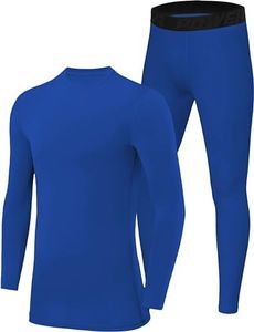 PowerLayer Boys' Performance Base Layer Thermal Long Sleeve Top & Tights Compression Set - Dazzling Blue Top + Dazzling Blue Tights, XL Ragazzi (12-14 anni)