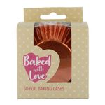 Baked With Love Foil Baking Cases, Cups, Greaseproof Cupcake Cases, Rose Gold - Pack of 50