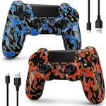 2 Pack for PS4 Controller, Wireless Controller for Playstation 4/PC/Android/iPhone with 6-Axis Motion Sensor, Dual Vibration, 3.5mm Audio Jack, Type C Charging Port, Blue&Red