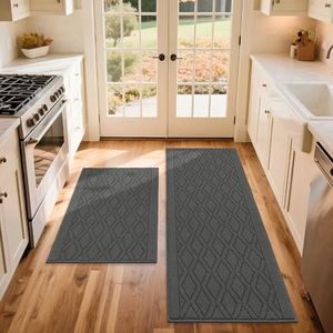COSY HOMEER 60x24Inch/36X24Inch Kitchen Rugs Sets Non-Slip Washable Kitchen Mats for Floor Polypropylene Absorbent Kitchen Runner for Kitchen Sink Hallway Entryway(Grey)