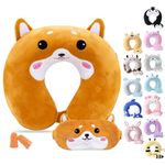 Cirorld Kids Travel Pillow Cute Neck Pillow for Traveling Memory Foam Airplane Pillow with Sleep Mask Animal Flight Pillow Head Rest Neck Support for Cars Long Flights Sleeping Girls Boys