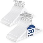 TOPIA HANGER Wooden Coat Hangers 30 Pack, White Wood Suit Hangers with Non Slip Pants Bar, 360° Swivel Hook and Shoulder Notches for Camisole, Jacket, Pants, Smooth Finish Clothes Hangers -CT34W30