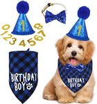 Dog Birthday Party Supplies Birthday Boy Girl Cake Bandana Triangle Scarf Clothes Shirt Cute Dog Hat Dog Bow Tie Collar with 0-8 Numbers for Dog Puppy 1st Birthday Party Outfit(Elegant Style)