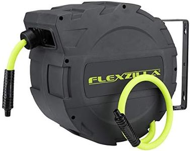 Flexzilla Retractable Enclosed Plastic Air Hose Reel, 3/8 in. x 30 ft, Heavy Duty, Lightweight, Hybrid, ZillaGreen - L8232FZ