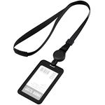 Fodlon ID Card Holder Plastic with Lanyard Neck Strap Black ID Badge Holder Retractable Heavy Duty Lanyard and Card Holder for Office School Business Trip Identity Card Pass Badge Man Woman Student