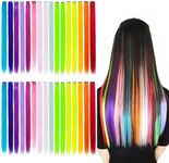 32 Color 21inch Ombre Coloured Hair Extensions,H HOME-MART Heat-Resistant Synthetic straight Clip In Hair Extensions for Women Girls Kids Gift Multi-Colors Party Highlights Clip in Synthetic Hairpiece