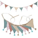 ZUOQIANG Fabric Bunting Flags 3m,10Pcs Double Triangle Flag Pennant Garland, Baby Room Decoration,Girls Nursery,Double Side Fabric Bunting Garland r for Nursery, Garden, Baby Room Decoration