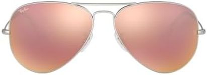 Ray-Ban RB3025 Classic Aviator Sunglasses, Matte Silver/Light Brown Mirrored Pink, 55 mm