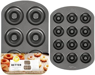 Wilton Donut Pan 2-Piece Set, 6-Cavity Mini, and 12-Cavity Standard Donuts, Scratch Resistant and Nonstick Doughnut Pan with Doughnut Molds, Made of Long Lasting Carbon Steel Construction Heats Evenly