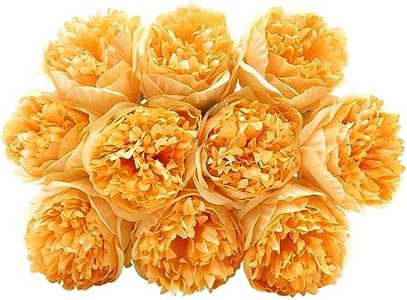 U'Artlines Artificial Peony Silk Flower with Stems 10pcs Real Look Vintage Peonies for Home Wedding Decoration (Orange)