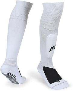 MediCaptain Soccer Grip Socks with Built in Shin Guards, Metatarsal Pad for Foot Protection - For Players with Shoe Size 6+ (US, Alpha, Small, Regular, Regular, White)