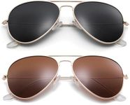 Pro Acme Aviator Sunglasses for Men Women Classic Polarized UV400 Protection (2 Pairs) Gold Frame/Black Lens + Gold Frame/Brown Lens