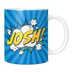 Mug Monster - Personalised Name Mug, Comic Super Hero Customised Gift with Text - Ceramic Coffee Mug/Cup, Gift for Men or Women, Extra Large and Giant Mug Available, 20oz White Mug, Blue