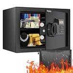 WASJOYE Safe Box with Fireproof Document Bag, Money Security Safe with Alarm System & LCD Display, Coffre Fort Safe for Valuables Documents Jewelry Medicine Money Gun Cash, 9.8D x 13.8W x 9.8H Inch