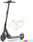 T9 Apex Electric Scooter for Kids 4.3-5.6 ft 200W Motor, LED Colorful Lights with Bluetooth Music Speaker, 7/10/12 MPH Digital Display, Adjustable Height, Foldable E-Scooter for Teens（Black）