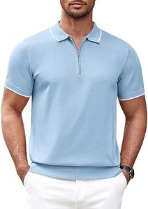 COOFANDY Men's Polo Shirts Stretch Casual Quarter Zip Pique Polo T Shirts Quick Dry Polo Shirt Light Blue