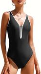 HAIVIDO Women's Athletic One Piece Swimsuits Racing Training Sports Bathing Suit Color Block Swimwear, C-black&white, XX-Large