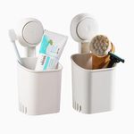 TAILI Suction Toothbrush Holder for Bathroom 2 Pack, MAX Hold 5 KG, Shower Razor Holder Drill-Free, Removable Plastic Toothbrush and Toothpaste Holder, Kitchen Storage Tableware Organizer - White