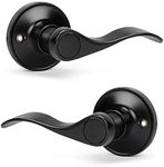 KNOBWELL 3 Set Dummy Door Knobs Inside Door Handles Matte Black, French Door/Closet Wave Door Levers with No Lock(3 Left + 3 Right)