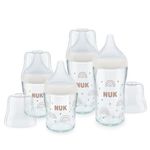 NUK Perfect Match Glass Baby Bottles Set | 3+ Months | Adapts to Baby's Palate | Temperature Control | Anti Colic Vent | 120 ml & 230 ml | BPA-Free | Silicone Teats | Rainbow | 4 Count