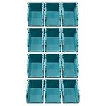 Navaris Storage Bins - Interlocking Plastic Van Boxes - Wall Mounted Compartments for Screws Nails Small Tool Parts - Workshop Garage Drawer Shed Bolt Organiser - 12 Bins & 3 Rails