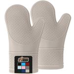 Gorilla Grip Heat Resistant Silicone Oven Mitts Set, Soft Quilted Lining, Extra Long, Waterproof Flexible Gloves for Cooking and BBQ, Kitchen Mitt Potholders, Easy Clean, Set of 2, Almond