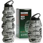 Collapsible Water Bottle 580ml - Gift Box, Carabiner, Leak Proof Lid - Collapsible Water Bottles for Traveling - Gifts for Husband & Veterans Day Gift - Reusable & Foldable Gift for Travelers (Gray)
