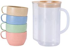 5 Pack Wheat Straw Unbreakable Tableware Kettle Cups Set, with 4 Multicolor Cups for Kids Children Toddler Adult, Dishwasher Coffee Mug for Water, Tea, Milks, Juice