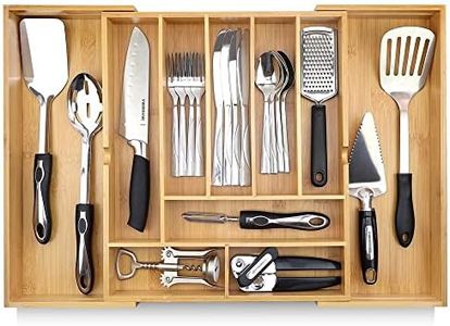 Pristine Bamboo Silverware Organizer - Expandable Kitchen Drawer Organizer - Adjustable Kitchen Drawer Organizer for Utensils, Expandable to 25 Inches Wide, 10 Compartments, Silverware Tray for Drawer